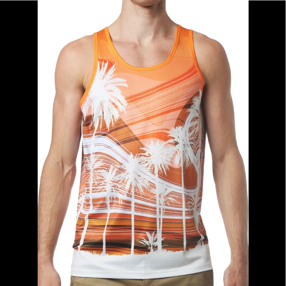 Parke and Ronan MIRAGE ORANGE PRINTED MESH TANK TOP